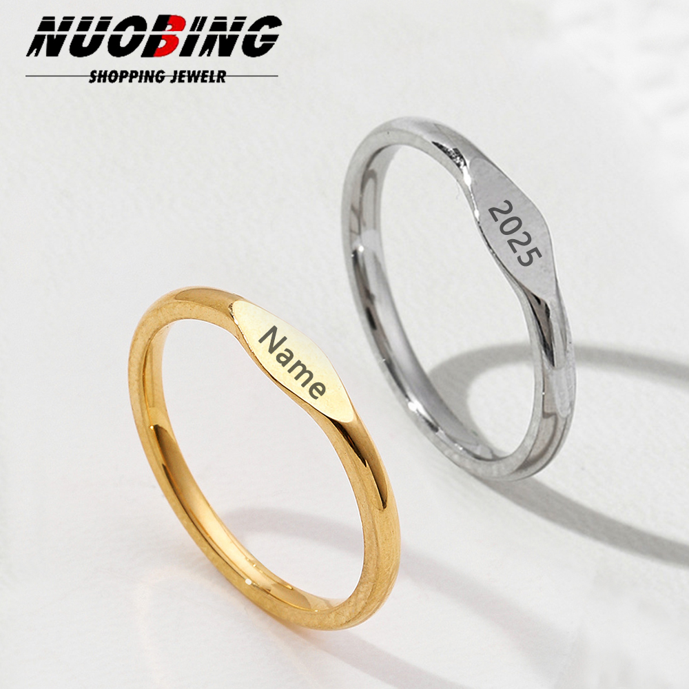 Initial Ring Custom - แหวนชื่อแบบกำหนดเองแหวนหมั้นคู่รักสแตนเลสทองเหมาะสำหรับเป็นของขวัญแหวนเงินของผู้หญิง